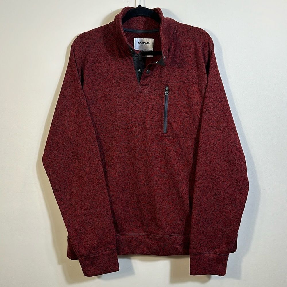 Sonoma Men Red Pullover Longsleeve Sweater Snap Collar Chest Pocket Size XXL